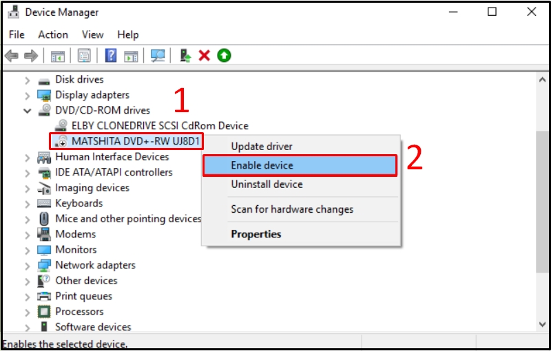 Chọn Enable device sau khi disable